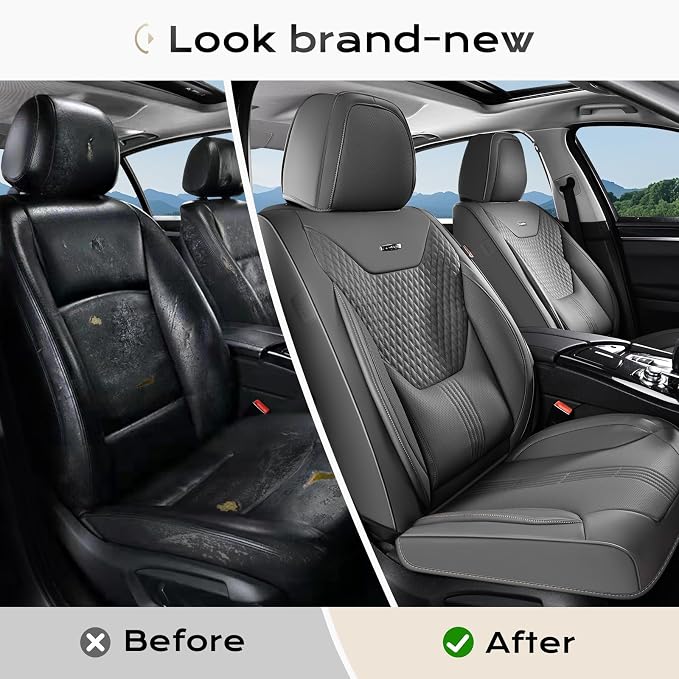 Coverado Car Seat Covers Full Set, Front Seat Covers with Lumbar Support and Back Seat Cover Waterproof Leather Automotive Seat Cover, Universal Car Interior Protectors Cushion for Most Cars - Image 5
