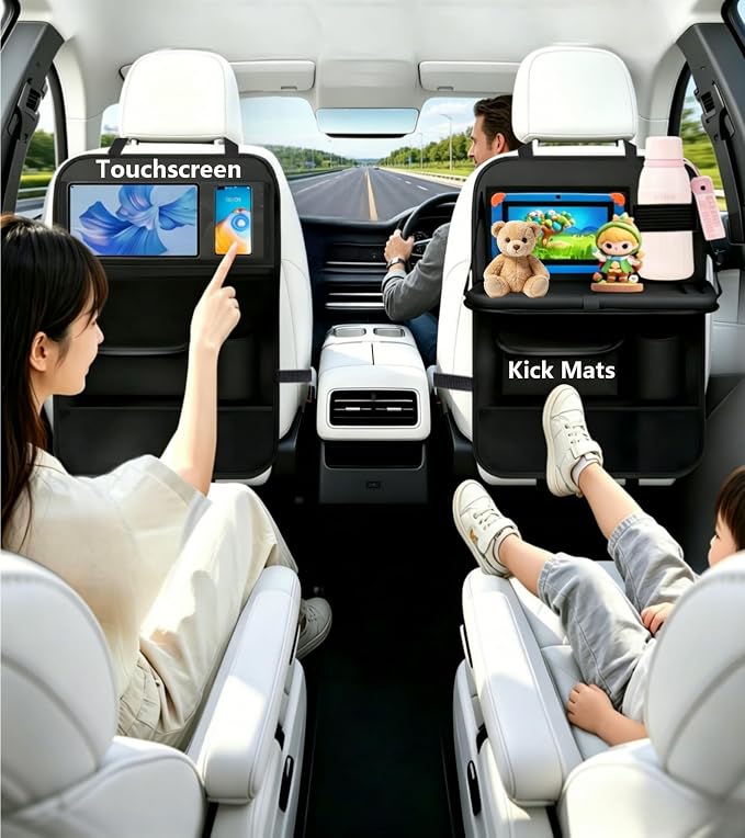TCJJ: Car Seat Organiser, Backseat Kick Mats, Back Seat Protector | with Tray and Touch Screen Tablet Storage Car Organiser Backseat Vehicle for Kids, SUV, Minivan or Truck Seats - Image 2