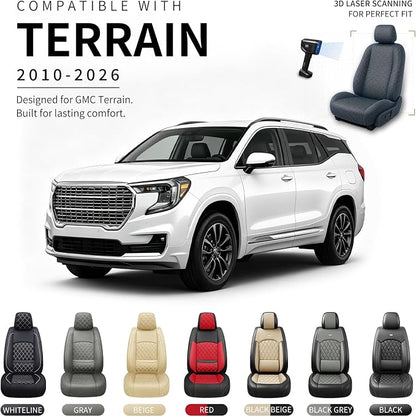 Car Seat Covers Compatible with GMC Terrain 2010-2025 2026 - Full Set 5 Seats Luxury Leather All-Weather Seat Cushions & Protectors, Waterproof & Breathable, Airbag Compatible (Black) - Image 3