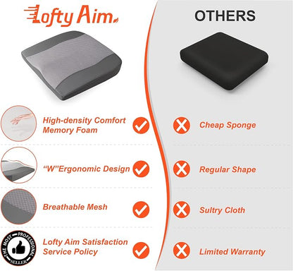 Lofty Aim Car Seat Cushion, Memory Foam Car Seat Cushions for Long Driving | Comfy Car Seat Pillow for Pain Relief, Driver Seat Cushion Adds Height, Butt Cushion for Car, Truck, Office Chair, Dark Gray - Image 9