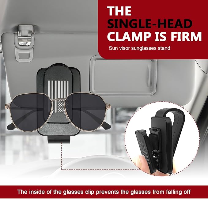 Sunglass Holder for Car Visor American Flag Universal Clip On Organizer Card Ticket Clip for Thin and Thick Eyeglasses and Shades Secure Easy Access Car Visor Accessory(Grey) - Image 7