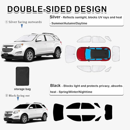 KMF 8pcs Thicken Sun Shades for Chevy Equinox 2010-2017 Accessories, Chevrolet Full Car Window Covers Sunshade for Windshield Side Rear, UV Block and Blackout Privacy for Car Camping Outdoor - Image 3