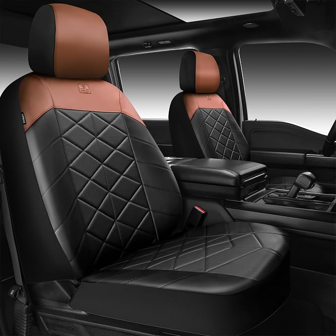CAR PASS Memory Foam Leather Front Seat Covers, Waterproof Nappa Leather Seat Covers Front Seats Universal Fit for Cars,SUV,Truck Seat Covers Thick 3D Foam Comfortable, Airbag Compatible Black Brown by CARPASS