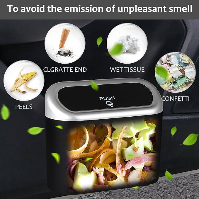 Accmor Car Trash Can with Lid, Mini Vehicle Trash Bin Car Dustbin Garbage Organizer Holder with Trash Bag, 2 Pack Small Hanging Leakproof Cars Storage Bag Container for Auto, SUV, Office (Silver) - Image 7