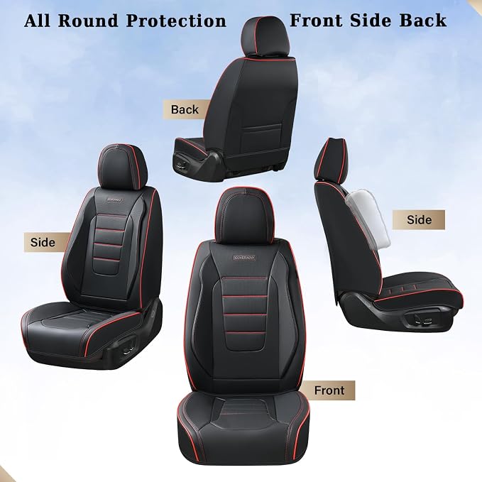 Coverado Car Seat Covers Full Set, Seat Covers for Cars, Car Seat Cover, Car Seat Protector, Nappa Leather Car Seat Cushion, Waterproof Car Seat Covers Front Seats and Back Fit for Most Cars (Redline) - Image 5