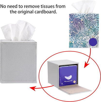 Sumnacon Tissue Box Cover Square,Magnetic Bottom PU Tissue Box Holder,Grey | Stylish Cube Leather Tissue Cover,Lychee Pattern,Decorative Tissue Box Covers for Living Room Bathroom Table Desk Office Car - Image 4
