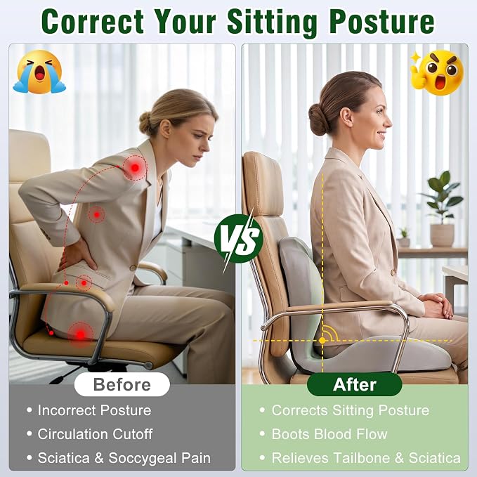 Car Seat Cushion Office Chair Cushion with Lumbar Support Pillow | Ergonomic Seat Cushion for Relieve Sciatica & Tailbone Pain, Ideal for Car Driving Truck Office Chairs Wheelchairs Home Use - Image 5