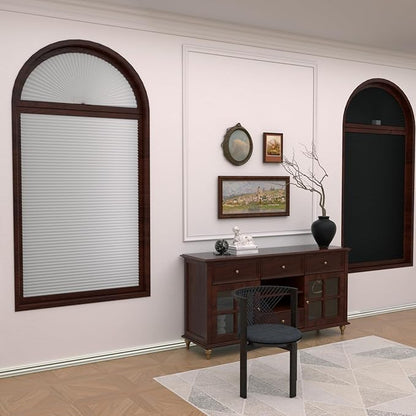 Myshade Arch Window Shades Half Circle Blackout Cellular Shades Cordless No Drill Blinds for Windows Half Moon Honeycomb Fabric No Tools Room Darkening Shades Easy Install (2PCS White 48" W X 24" H) - Image 2