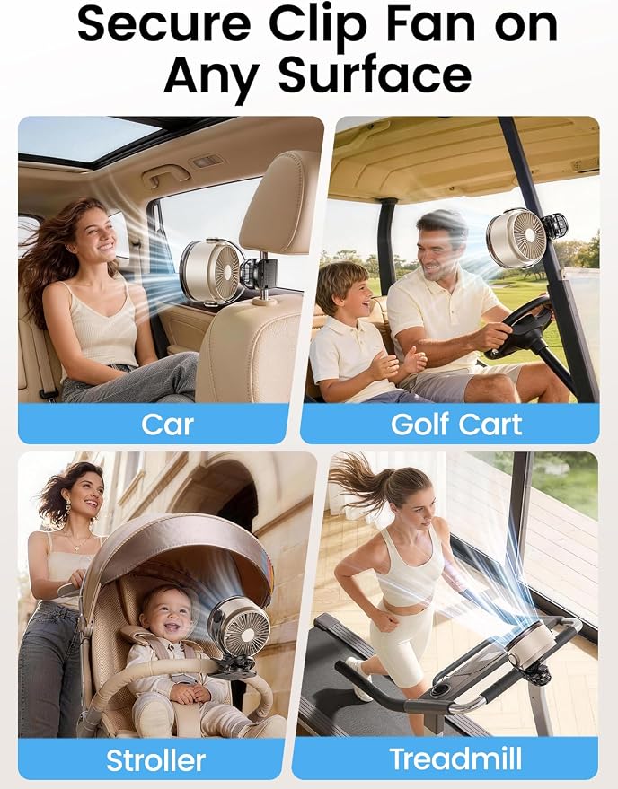 Clip on Fan, Rechargeable USB Fan with Sturdy Clamp, LED Display, 100 Speeds, 3000mAh Battery, 360° Rotation, 5.5 Inch Portable Fan for Stroller Bed Camping Treadmill Car White - Image 4