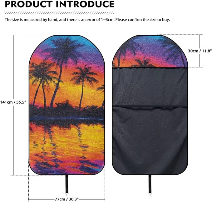 Front Car Seat Cover - Waterproof Sweat Towel Cover, Perfect for Gym, Runs, Swimming, Beach & Hiking - Fits Cars, SUVs, Trucks (Tropical Palm Tree, 2 Pcs) - Image 5