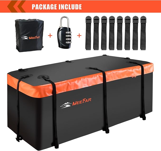 Hitch Mount Cargo Carrier Bag 100% Waterproof 19.7 Cubic Feet Luggage Rack | Soft Shell Luggage Bag,Include 8 Reinforced Straps,Combination Lock,for All Vehicle with Steel Trailer Cargo Carrier Basket - Image 3