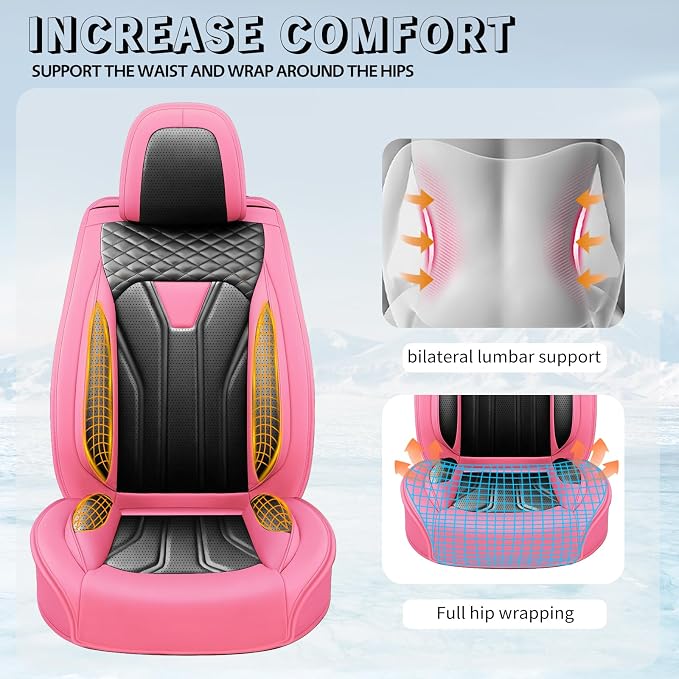 Fit FJ Cruiser Premium Leather Car Seat Covers for Toyota FJ Cruiser 2007-2013 2014 - Waterproof，Breathable，All-Weather Seat Cushion Protecto & Airbag Compatible, 2 Front Seat Pink&Black - Image 7