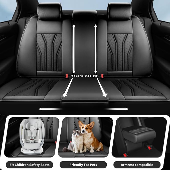 Fit Rogue Car Seat Covers Compatible with Nissan Rogue 2014-2026 - Full Set Premium Leather Waterproof Breathable，All-Weather Seat Cushion Protecto & Airbag Compatible (Full Set All Black) - Image 3