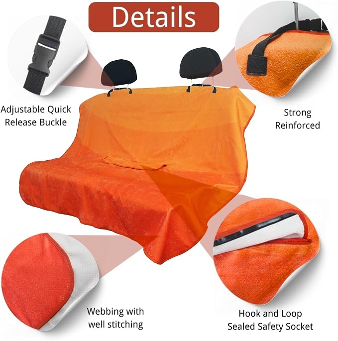 Waterproof Back Seat Cover for Dogs and Kids, Car Seat Protector Under Baby Car Seat, Child and Dog Car Seat Cover Blanket for Rear Bench(Orange, Rear Bench Seat Towel) - Image 8