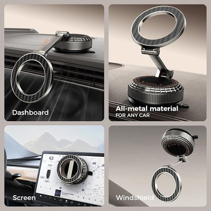 Metal Magnetic Car Phone Holder for Magsafe Phone, Carbon Fiber | 360° Adjustable Car Phone Mount, Suction Cup Phone Holders for Your Car for iPhone 17-12 Pro Max Air Plus & Android - Image 2