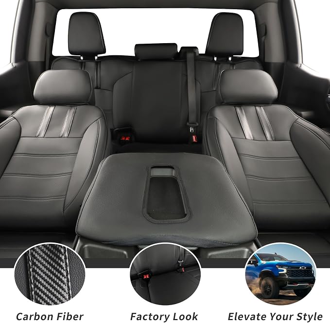 Custom Fit Seat Covers Full Set for Chevy Silverado & GMC Sierra 1500(2019-2026) and 2500HD/3500HD(2020-2026)-CrewCab,No Rear Seat Storage,Waterproof Leather Truck Seat Protector(Black & Carbon Fiber) - Image 8