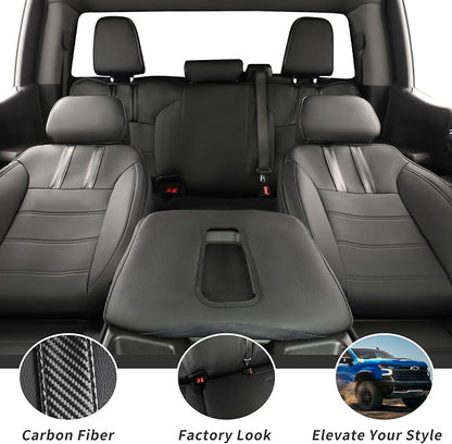 Custom Fit Seat Covers Full Set for Chevy Silverado & GMC Sierra 1500(2019-2026) and 2500HD/3500HD(2020-2026)-CrewCab,No Rear Seat Storage,Waterproof Leather Truck Seat Protector(Black & Carbon Fiber) - Image 8