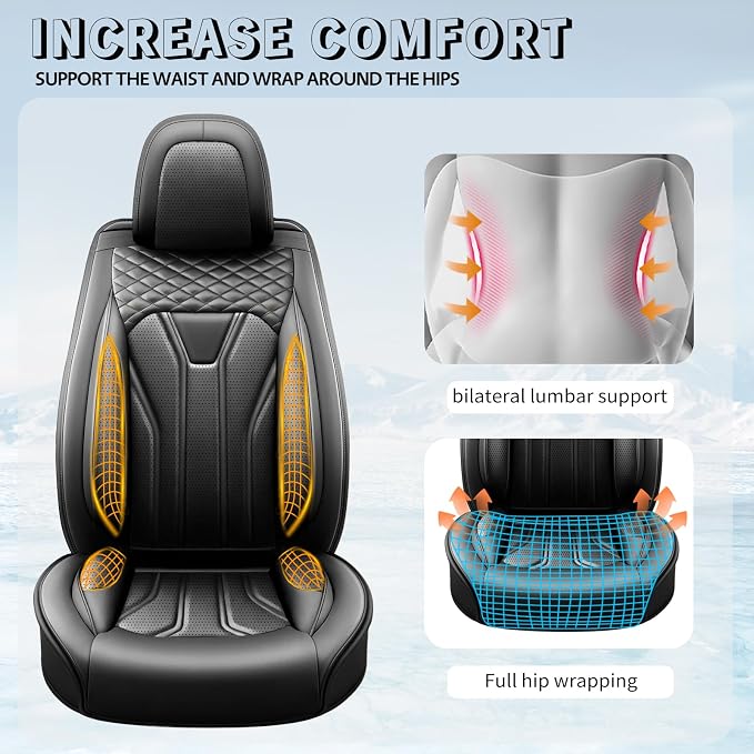 Fit Yaris Premium Leather Car Seat Covers for Toyota Yaris 2007-2019 2020 - Waterproof，Breathable，All-Weather Seat Cushion Protecto & Airbag Compatible, Full Set All Black - Image 7
