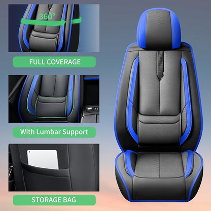 Fit Murano Car Seat Covers (5 Seats) for Select Nissan Murano 2011-2024 2025 2026 - Full Coverage Leather,Airbag Compatible, Waterproof & All Weather Seat Cushion Protector,Full Black-Blue - Image 8