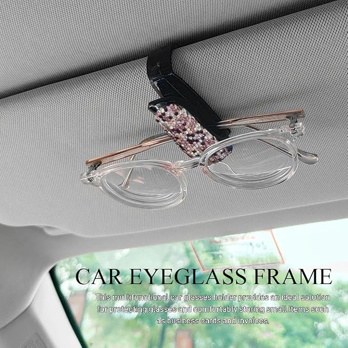 2PCS Bling Rhinestone Car Sun Visor Glasses Holders with Anti-Scratch Sponge, Sunglass Holder for Car, Ticket Card Clip Sunglasses Mount, Auto Eyeglass Hanger Clip for Women Girls (Purple) - Image 3