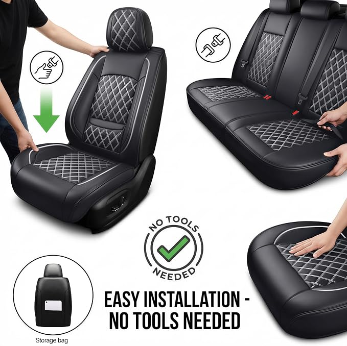Fit for Venza Seat Covers Compatible with Toyota Venza 2009-2020 - Waterproof Breathable Leather Automotive Seat Cushions Protector,Airbag Compatible,Full Set 5 Seats(Whiteline) - Image 4