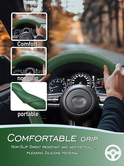 LRITER Car Steering Wheel Cover, Non-Slip Silicone Material, Dark Green | Multiple Color Choices, Universal Auto Parts Steering Wheel Cover, Suitable for Most Cars - Image 2