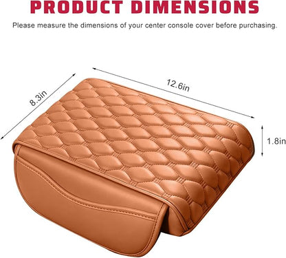 Car Center Console Cover, Memory Foam Auto Armrest Cushion Center Console Pillow Pad with Side Pockets, Anti-Scratch Leather Elbow Pillow Armrest Seat Box Protector for Most Cars (Yellow) - Image 2