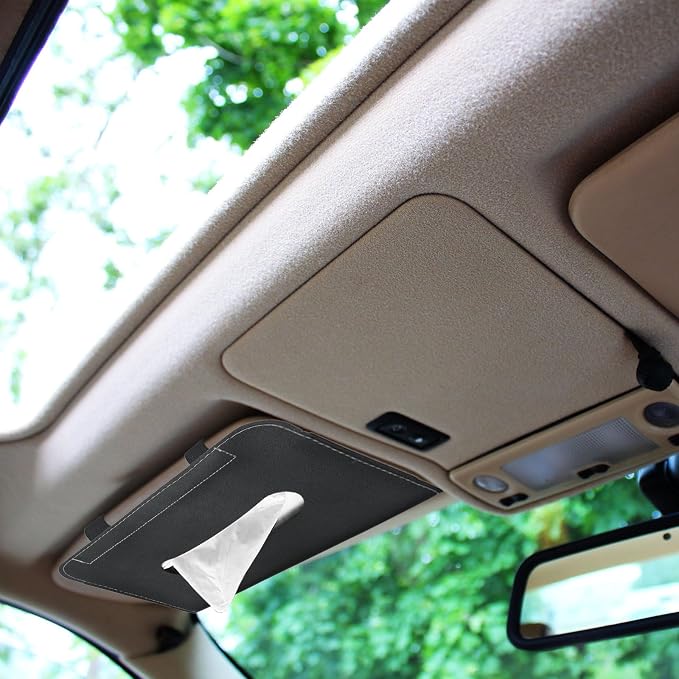 PATIKIL Car Tissue Holder, PU Leather Rectangle Napkin Paper Towel Dispenser Box Case with Elastic Strap for Car Sun Visor Seat, Blue - Image 5
