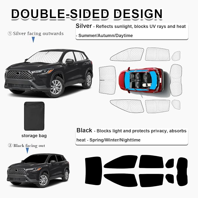 KMF 8pcs Thicken Full Window Sun Shades for Toyota Corolla Cross 2022-2025 Accessories, Windshield Sunshade Car Window Covers for Side Rear, UV Block and Blackout Privacy for Camping Outdoor - Image 4