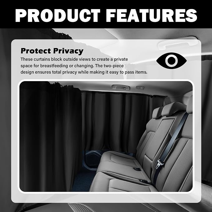 3PCS Car Privacy Curtains,Black Coated Car Window Shades Kit with Rear Window & Divider Curtain,Portable Cars Windows Curtains for Privacy and Lower Interior Temperature - Image 5