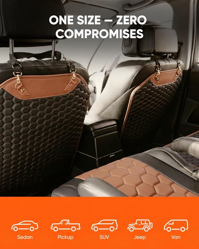 Kick Mat Back Seat Protector - Car Back Seat Cover for Kids Feet - Waterproof & Sturdy Protector for Upholstery from Dirt, Mud, Scratches and Stain (Hexy Set) - Image 5