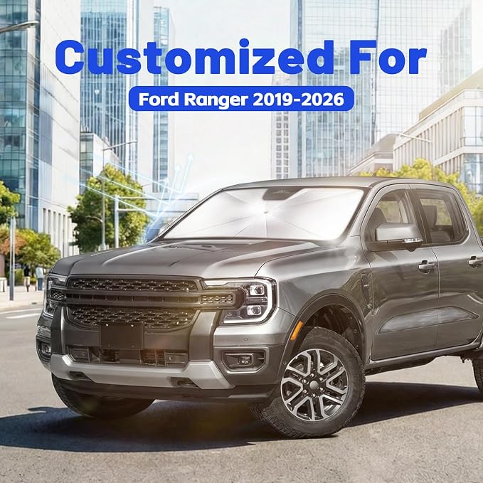 Car Windshield Sun Shade Umbrella for Ford Ranger 2019-2026, 1:1 Fit | [Reflective Coated Fabric] Car Shades Sun Visor Keep Car Cool and Protects Interior, Sunshade Umbrella for Front Window - Image 2