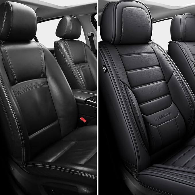 MINGBRON Seat Covers, Car Seat Covers Front Seats, Car Seat Cover, Car Seat Protector Waterproof, Car Seat Cushion Nappa Leather, Black Seat Covers Carseat Cover Universal Fit for Most Cars - Image 2