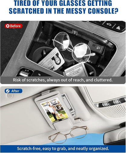 Car Visor Sunglasses Holder, 3 in 1 Glasses Clip with Photo Picture Display & Extra Storage Pocket, Anti-Slip Universal Sun Visor Organizer, 2026 Upgraded (1, Off-White) - Image 3