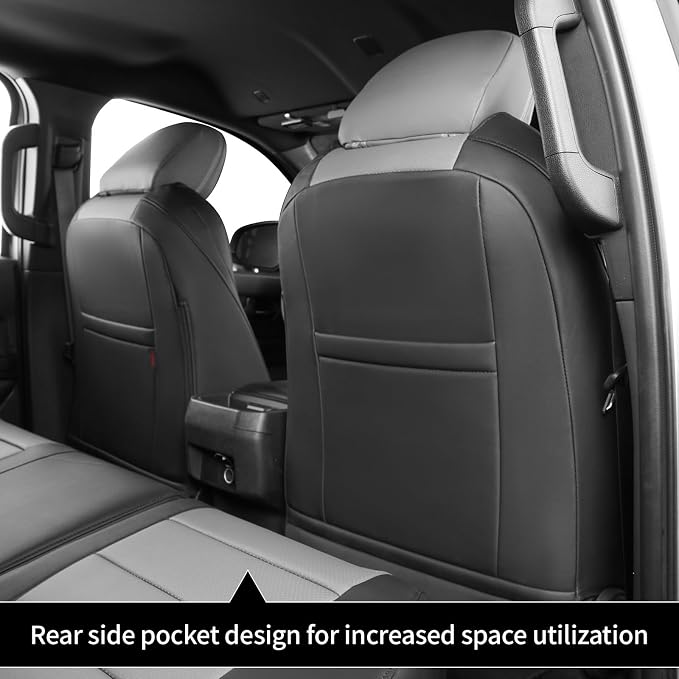 2024 2025 2026 Tacoma Seat Covers Full Set for Toyota Tacoma 4th Gen Double/Crew Cab SR,SR5,TRD Sport,TRD Off-Road,Limited,Fully Covered,Waterproof Leather Car Seat Protector(Black/Gray) - Image 3