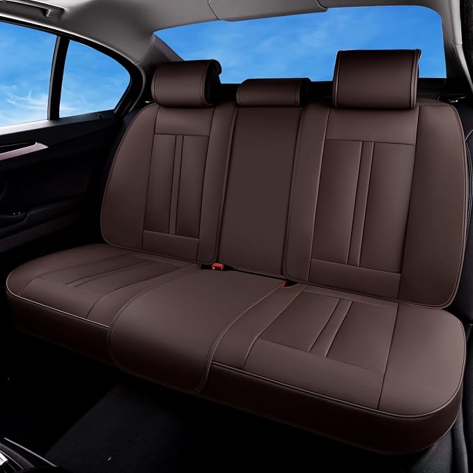 Huidasource Coffee Back Seat Cover Luxury Nappa Leather, Rear Seat Cover with Velcro Adjustable, Ventilation Holes, Child Seats, Seat Covers Waterproof Universal Fit for Most Cars SUV Trucks, Coffee by Huidasource