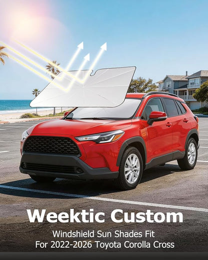 Weektic Custom Windshield Sun Shade Umbrella for Toyota Corolla Cross 2022-2026, [Double Thickened Ice Crystal Coating] Sun & Heat Protection, Keep Vehicle Cool & Protect Interior - Image 5