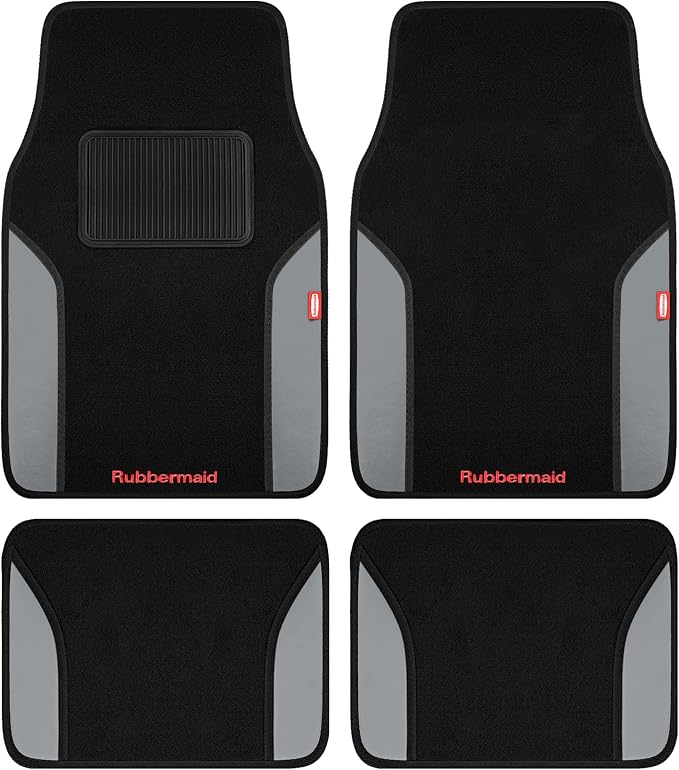 Rubbermaid Car Mats, Carpeted Floor Car Mat with Faux Leather & Built-in Heel Pad, Two-Tone Car Rug Floor Mats, Stylish Carpeted Floor Mats for Cars, Trucks & SUVs Gray Color by Unknown