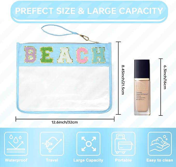 Siwara Snack Bags Clear Pouch Travel Makeup Bag Chenille Letter Bags for Zipper Pouch Clear Cosmetic Bag Clearly Tote Bag Makeup Travel Bags for Women - Image 2