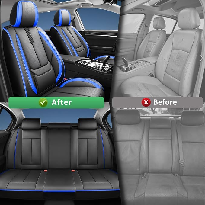 Fit Sentra Car Seat Covers for Nissan Sentra 2008-2024 2025 2026-Upgraded Premium Waterproof & Breathable Leather,Airbag Compatible,All-Weather Seat Cushion Protector,2 Front/Black-Blue - Image 4