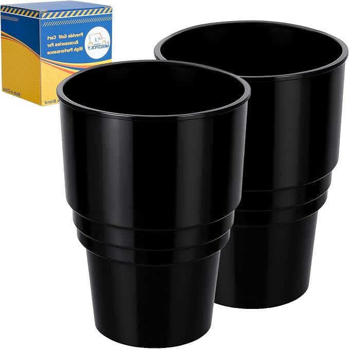 Golf Cart Cup Holder Insert Adapter Replacement fits Club Car EZGO Yamaha Golf Cart, for Placing and Securing 16.4 oz Portable Propane Gas Bottle or Drink Water Glass, (2Pcs, Black) by MIXOPOLY