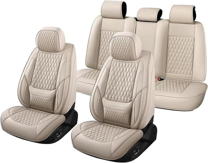 Car Seat Covers Full Set Custom Fit For Toyota RAV4 2001-2026, Beige | Lumbar Support, Premium Faux Leather, Breathable, Anti-Slip, Airbag Compatible, Waterproof, Car Seat Protectors, 2 Row-5Seat - Image 7