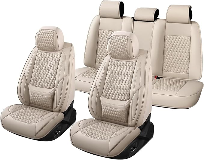 Car Seat Covers Full Set Custom Fit For Lexus ES330 2004-2006, Beige | Lumbar Support, Premium Faux Leather, Breathable, Anti-Slip, Airbag Compatible, Waterproof, Car Seat Protectors, 2 Row-5Seat - Image 7