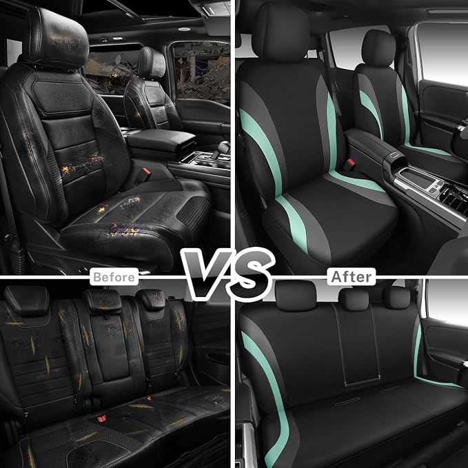 CAR PASS EVA Waterproof Car Seat Covers Full Set, Mint Seat Covers for Cars,Airbag Compatible,Universal Fit Sedans,Vans,SUVs,Trucks (Black and Mint) - Image 8