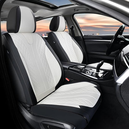 FLORICH Seat Covers Full Set Luxury Faux Leather Front and Rear Car Seat Cover Waterproof Automotive Seat Covers 5 Seats Car Seat Protector Universal Fit for Most Cars SUV Trucks, Black&White - Image 2