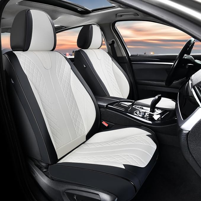 FLORICH Waterproof Front Car Seat Cover Faux Leather Automotive Seat Cover Front Car Seat Cushion Car Seat Protector Accessories Universal Fit for Most Cars SUV Trucks, Black&White by FLORICH