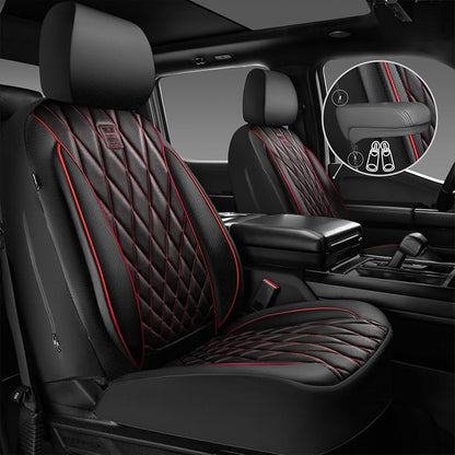 CAR PASS Piping Luxury PU Leather Two Front Car Seat Covers, Waterproof Anti Slip Seat Covers Compatible with Front Seat Armrests,Universal Fit for Suvs,Vans,Trucks,Airbag Compatible(Black and Red) - Image 2
