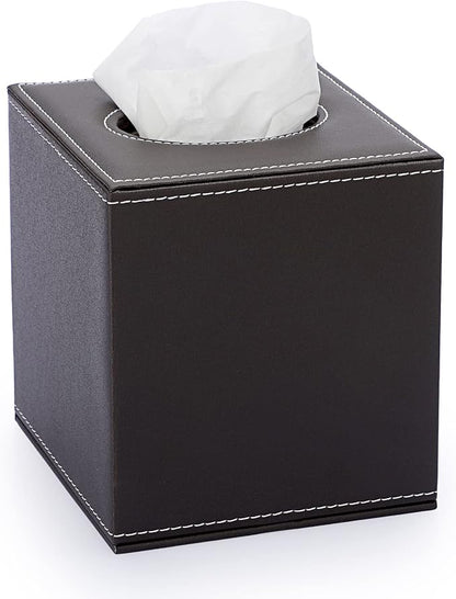 Sumnacon Square Tissue Box Cover,Magnetic Bottom PU Tissue Box Holder,Brown | Cube Leather Tissue Box Covers,Decorative Tissue Box for Bathroom Vanity Dresser Night Stand Table Countertop Office Car by Sumnacon