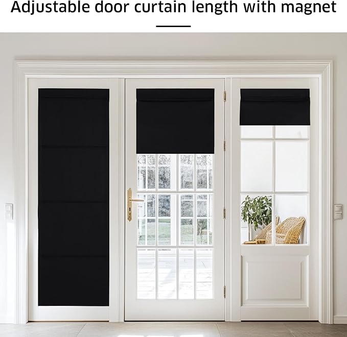 NICETOWN Black Magnetic Blackout Door Blind, No Drill Cordless Roman Shade | Front French Door Curtain for Window, Thermal Insulated Light Blocking Shades, Sidelight Glass, 24" W x 64" L, 1 Panel - Image 7
