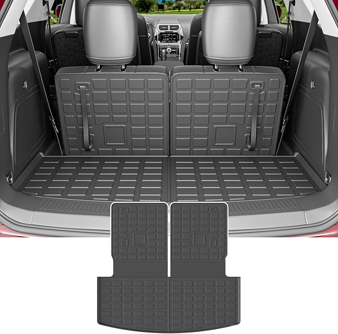 powoq 6&7 Seats Cargo Mat Trunk Mat Compatible with 2020-2026 Ford Explorer | Cargo Liner with Back Seat Protector TPE Replacement for 2020-2026 Ford Explorer Accessories (Trunk Mat with Backrest Mats) by powoq